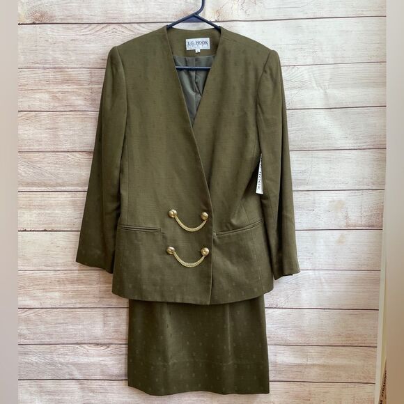 VINTAGE NEW WITH TAGS JG HOOK BLAZER AND SKIRT SET IN OLIVE GREEN - Picture 1 of 11